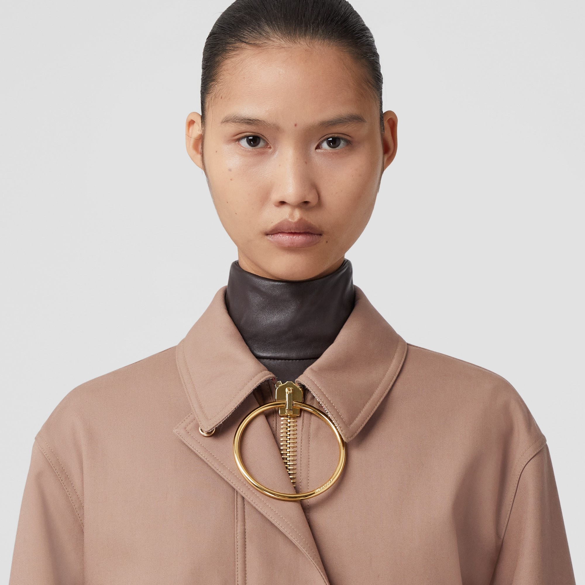 Zip Pull Detail Cotton Gabardine Harrington Jacket - 3