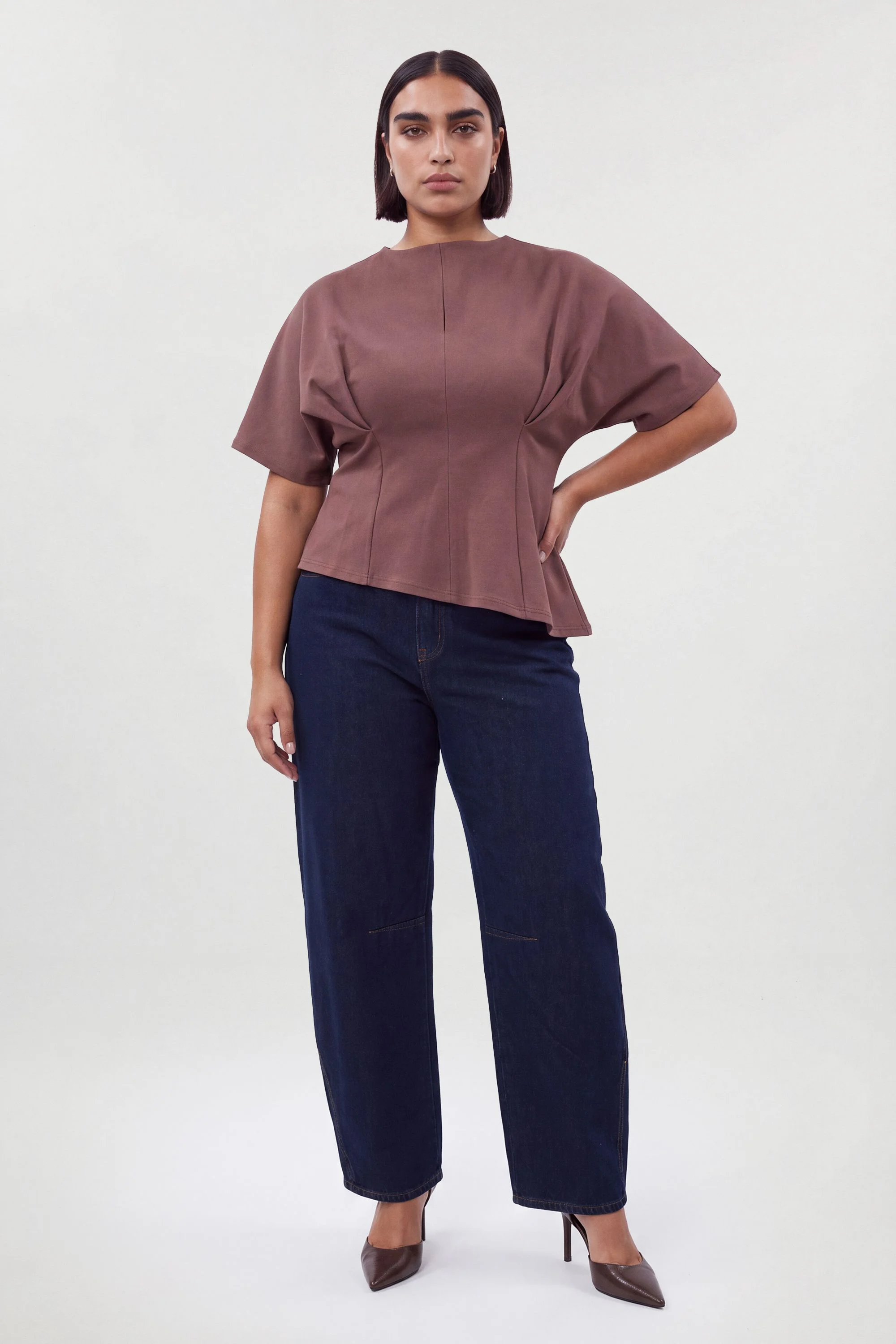 Plus Size Pleat Detail Ponte Keyhole Top - 1