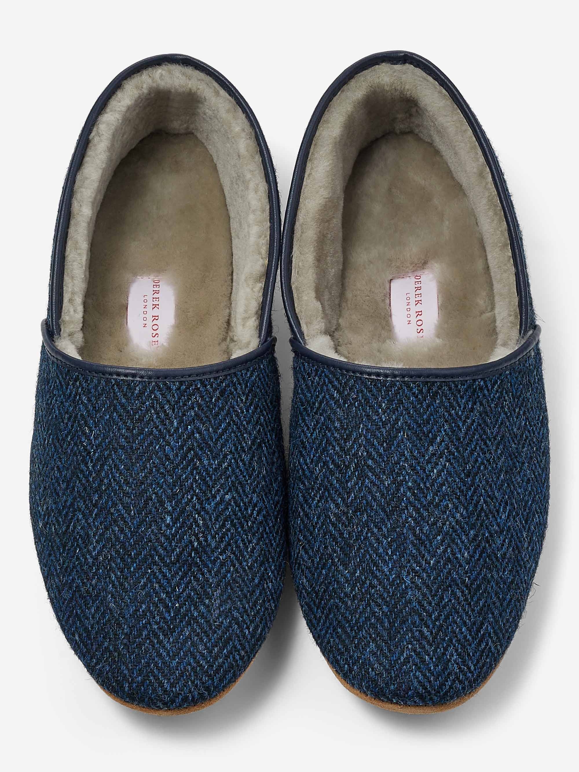 Men's Slippers Crawford 2 Harris Tweed Sheepskin Navy - 5