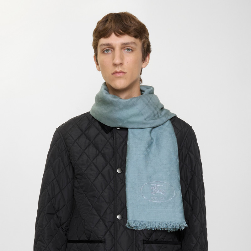 Wide Check Wool Silk Scarf 5