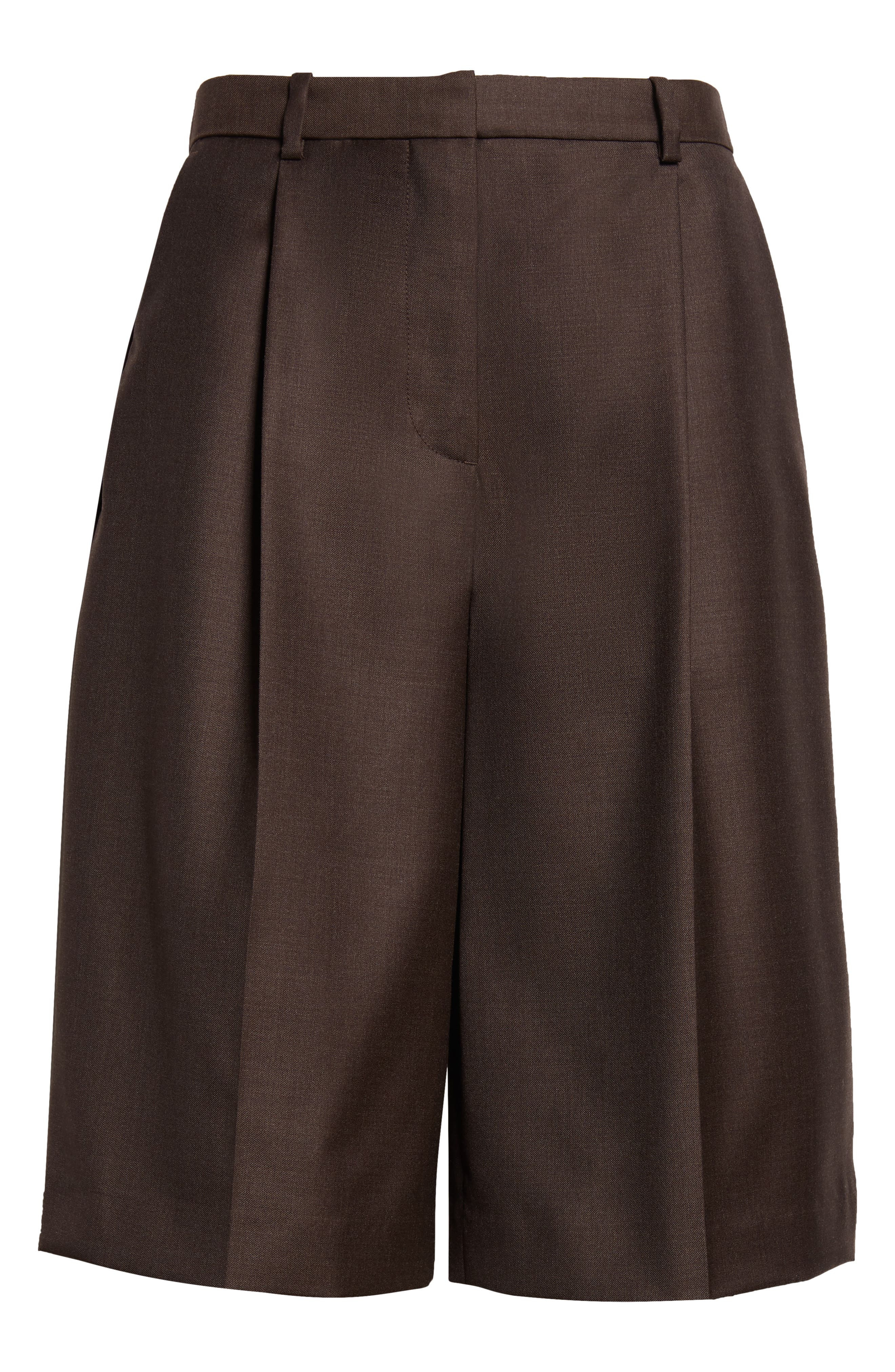 LOULOU DE SAISON Adler Pleated Virgin Wool Bermuda Shorts in Grizzly at Nordstrom - 6