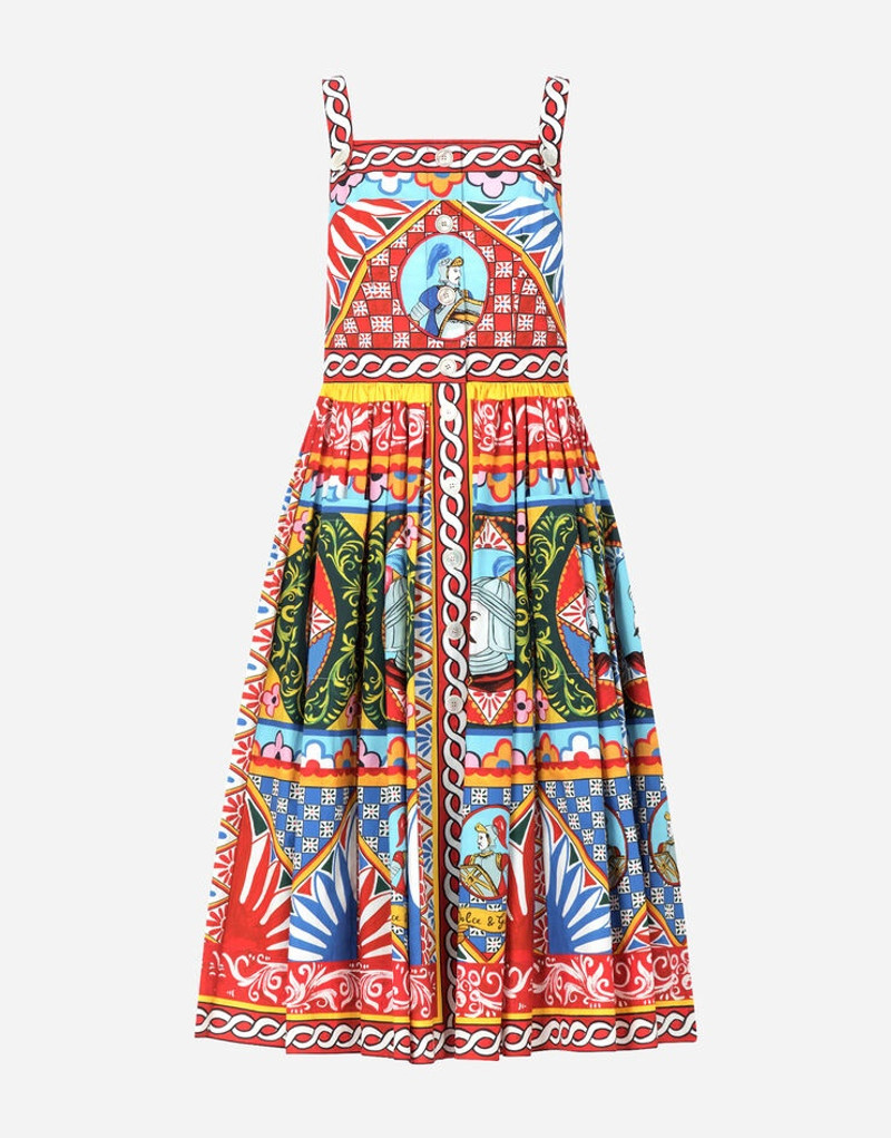 Carretto-print poplin calf-length dress 3