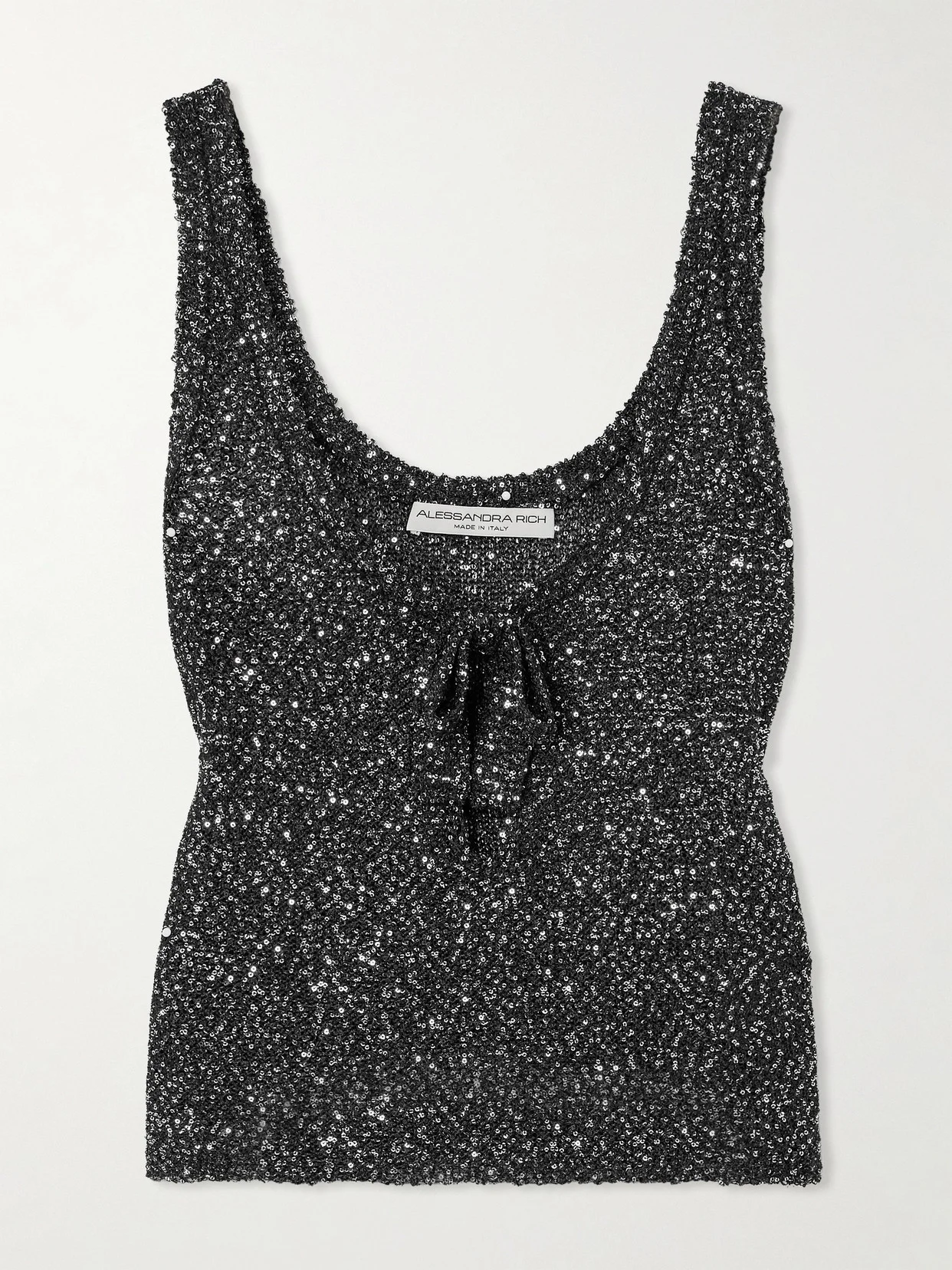 Tie-detailed Sequined Knitted Tank - 1