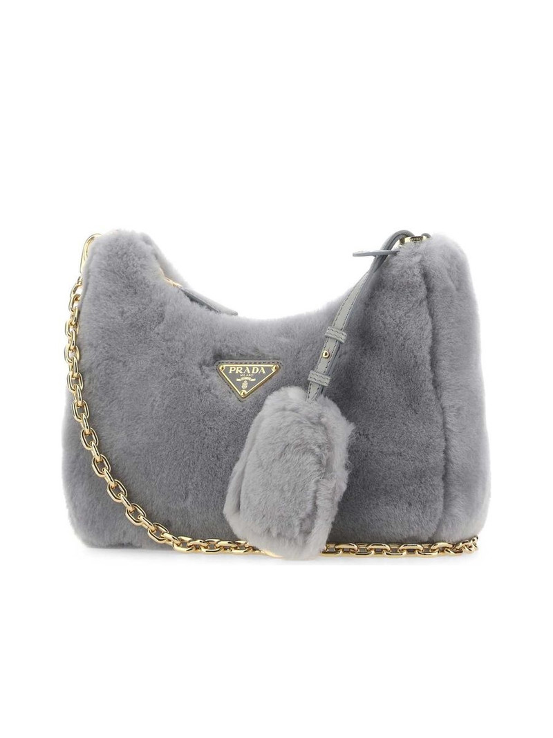 Prada Logo Plaque Zipped Shearling Shoulder Bag outlook