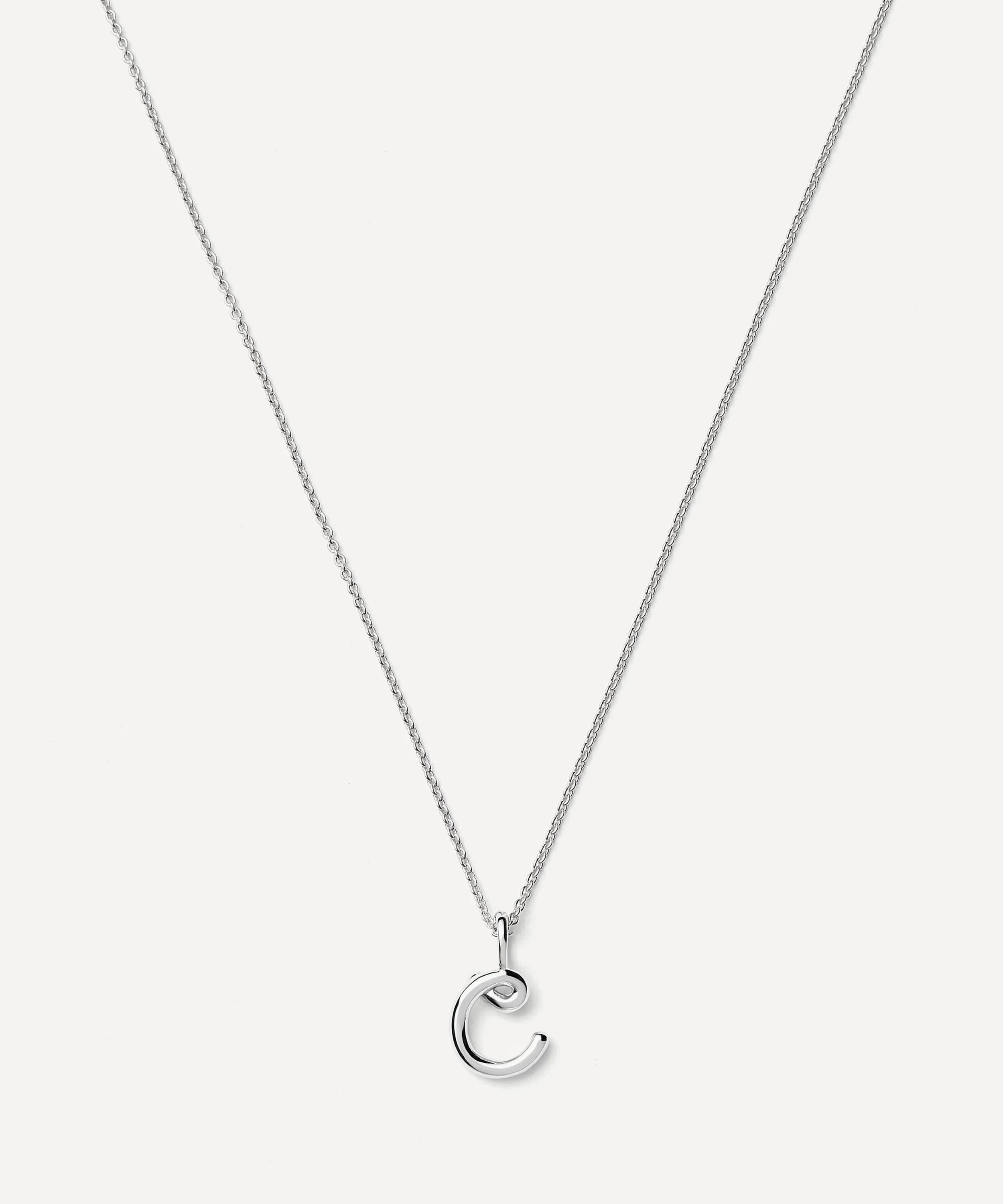 Sterling Silver Curly Molten Mini C Initial Pendant Necklace - 1