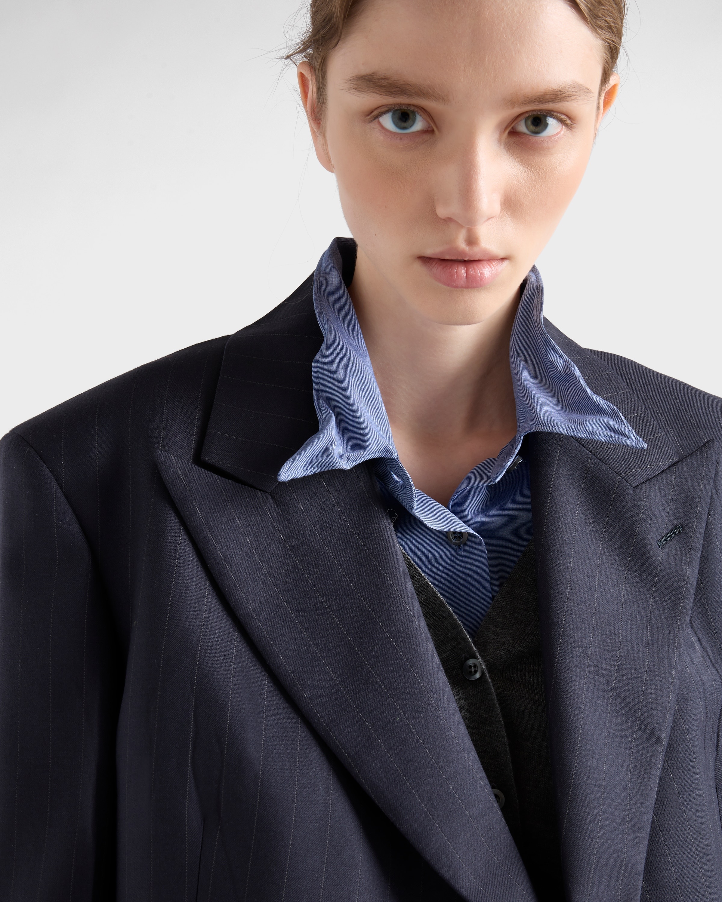Double-breasted pinstriped wool jacket - 6