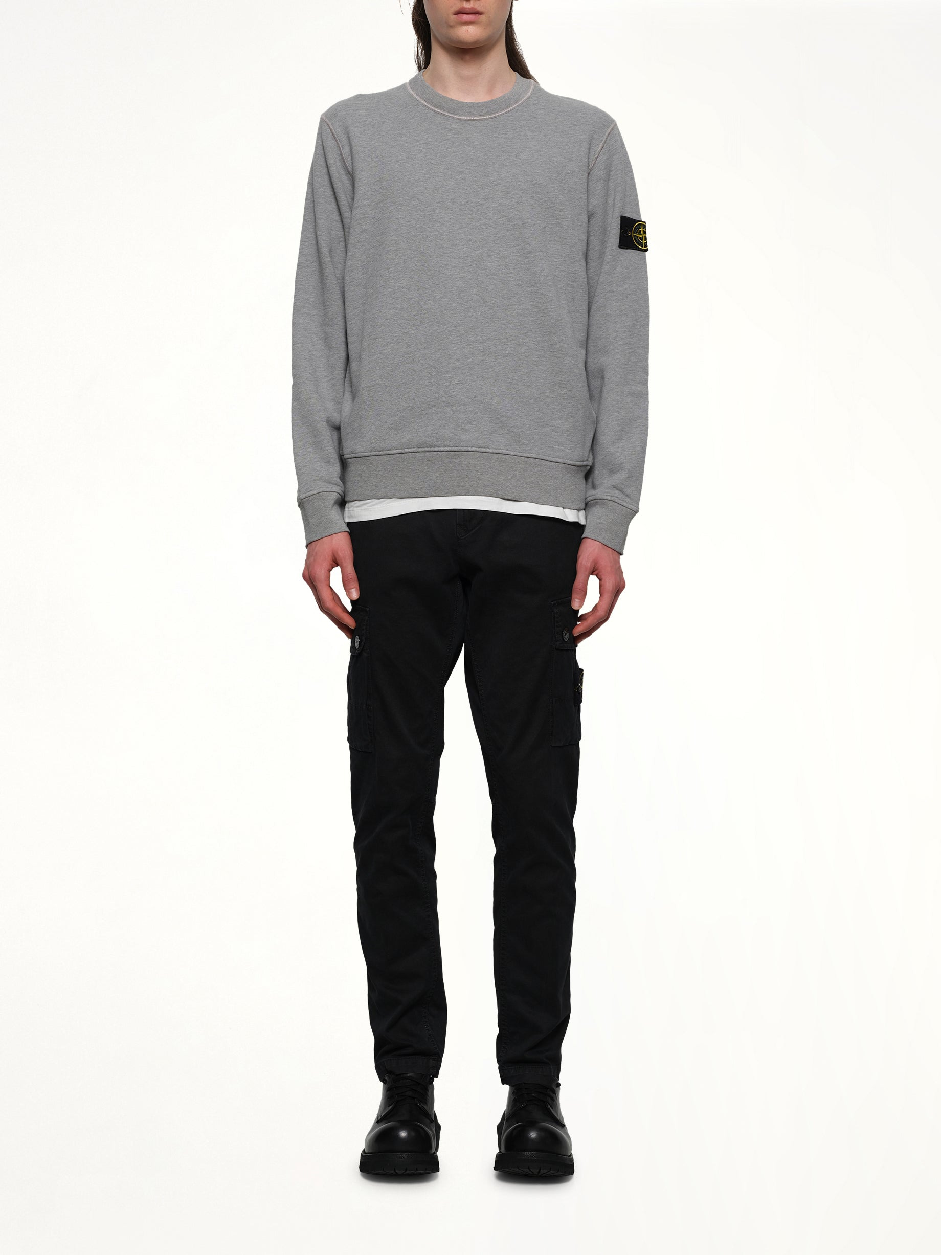 610006 Washed Cotton Sweatshirt in Melange Grey - 7