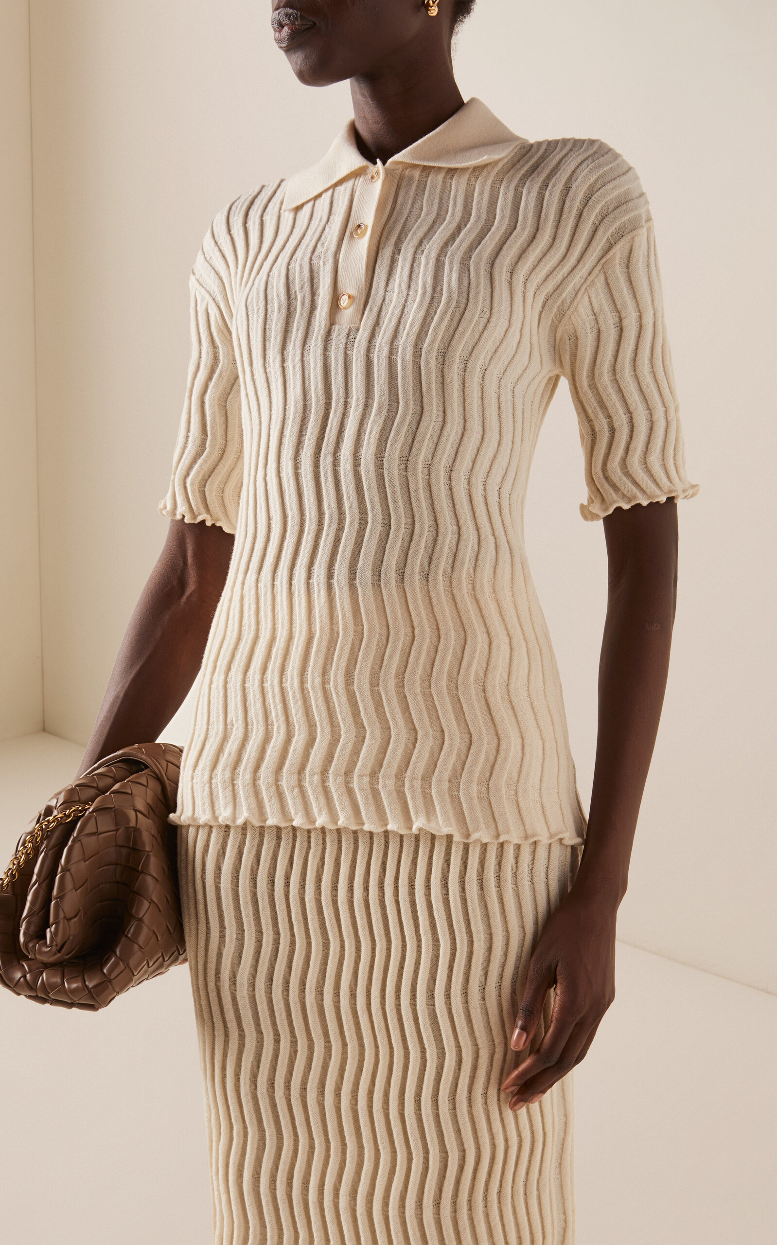 Ribbed-Knit Wool Polo Top multi - 2