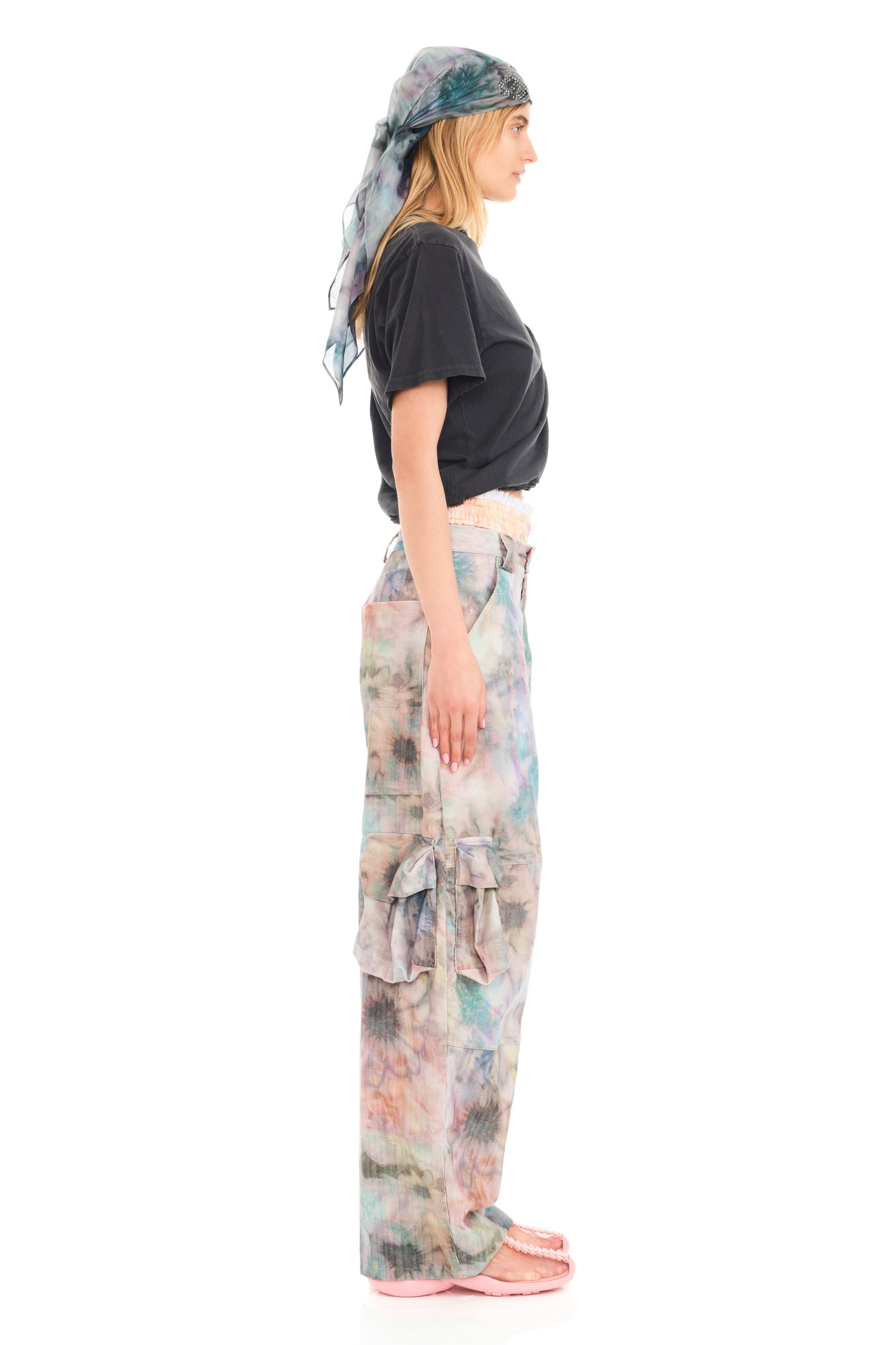 STAINED FLORAL LAWN CARGO PANT - 4