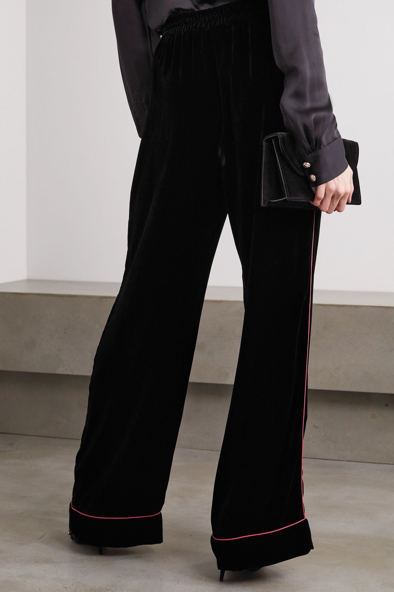 Piped velvet wide-leg pants - 4