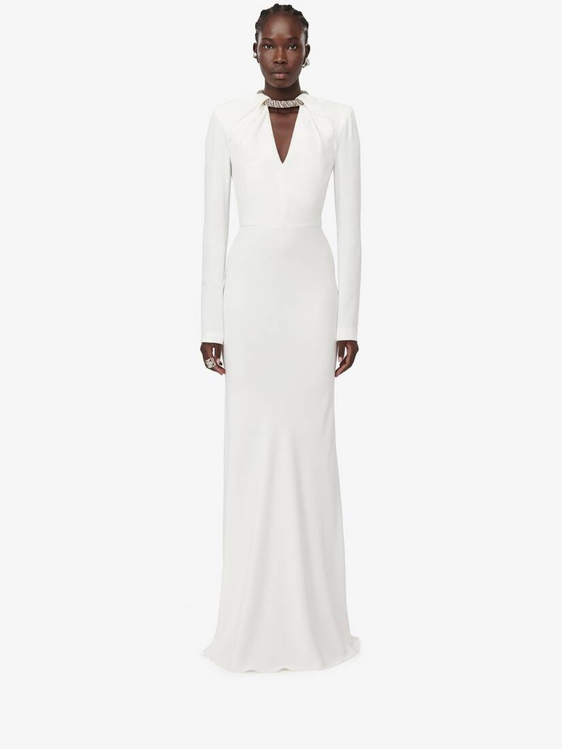 Alexander McQueen Women's Twisted Crystal Evening Dress in Light Ivory -  781040QEAAA9007 | REVERSIBLE