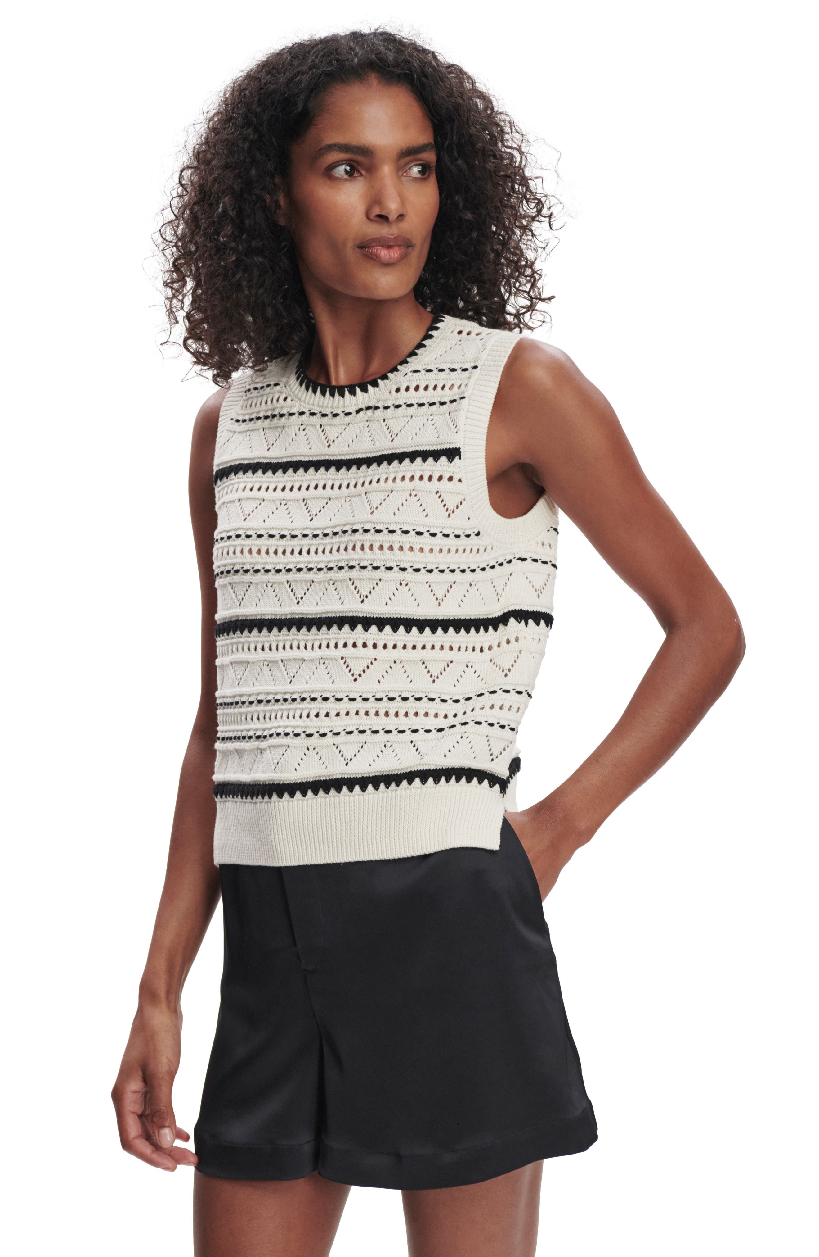 Varley Athena Pointelle Stitch Cotton Sweater Vest in Egret at Nordstrom - 6