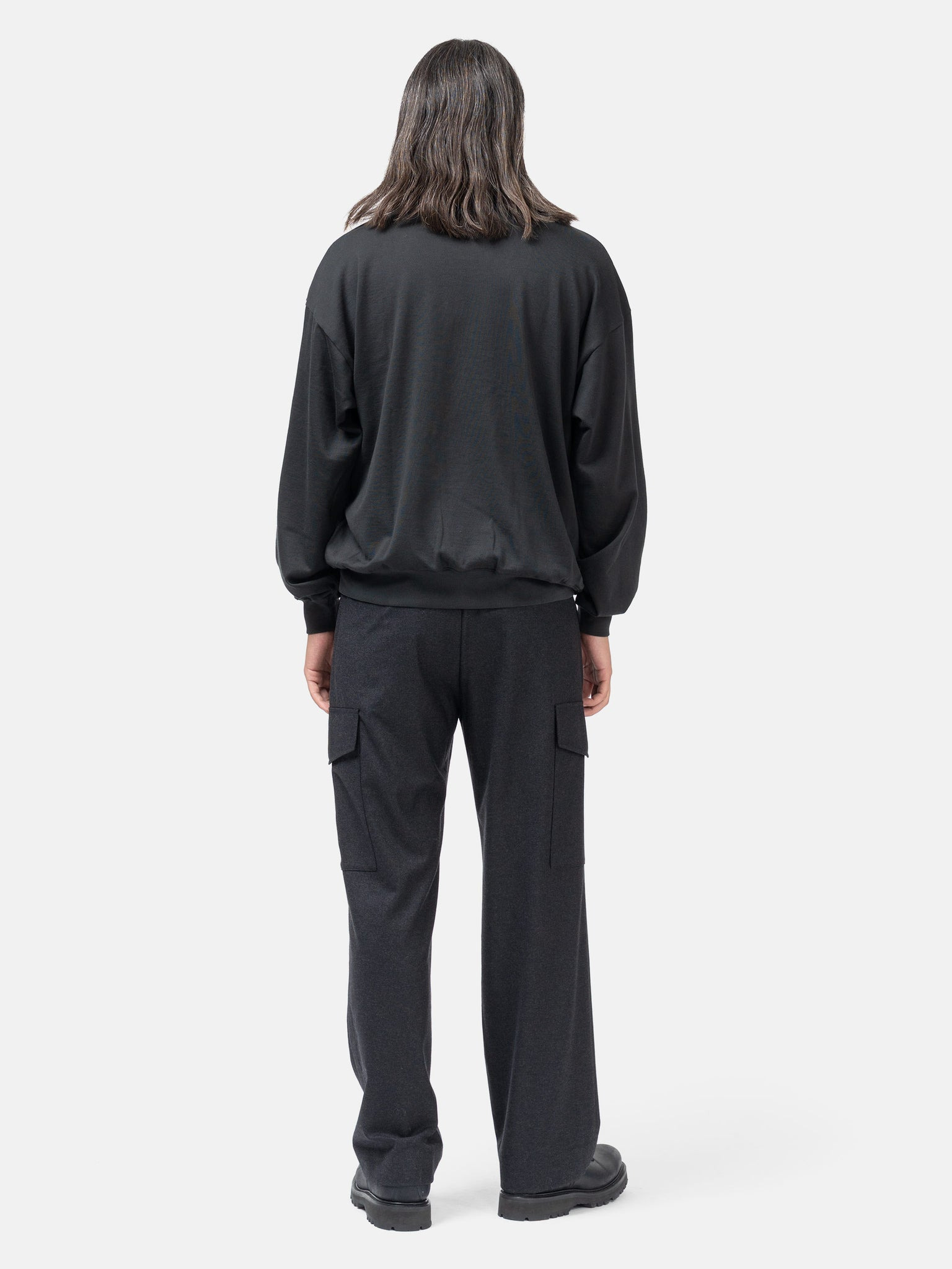 Wool Fulling Flannel Cargo Slacks Top Charcoal - 4