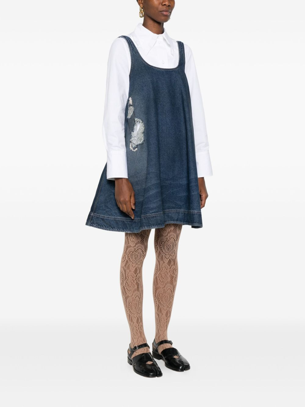 distressed-effect denim mini dress - 3