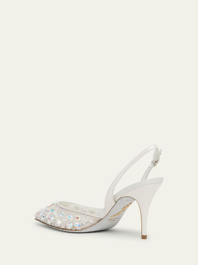 RENE CAOVILLA 80mm Embellished Mesh Slingback Pumps outlook
