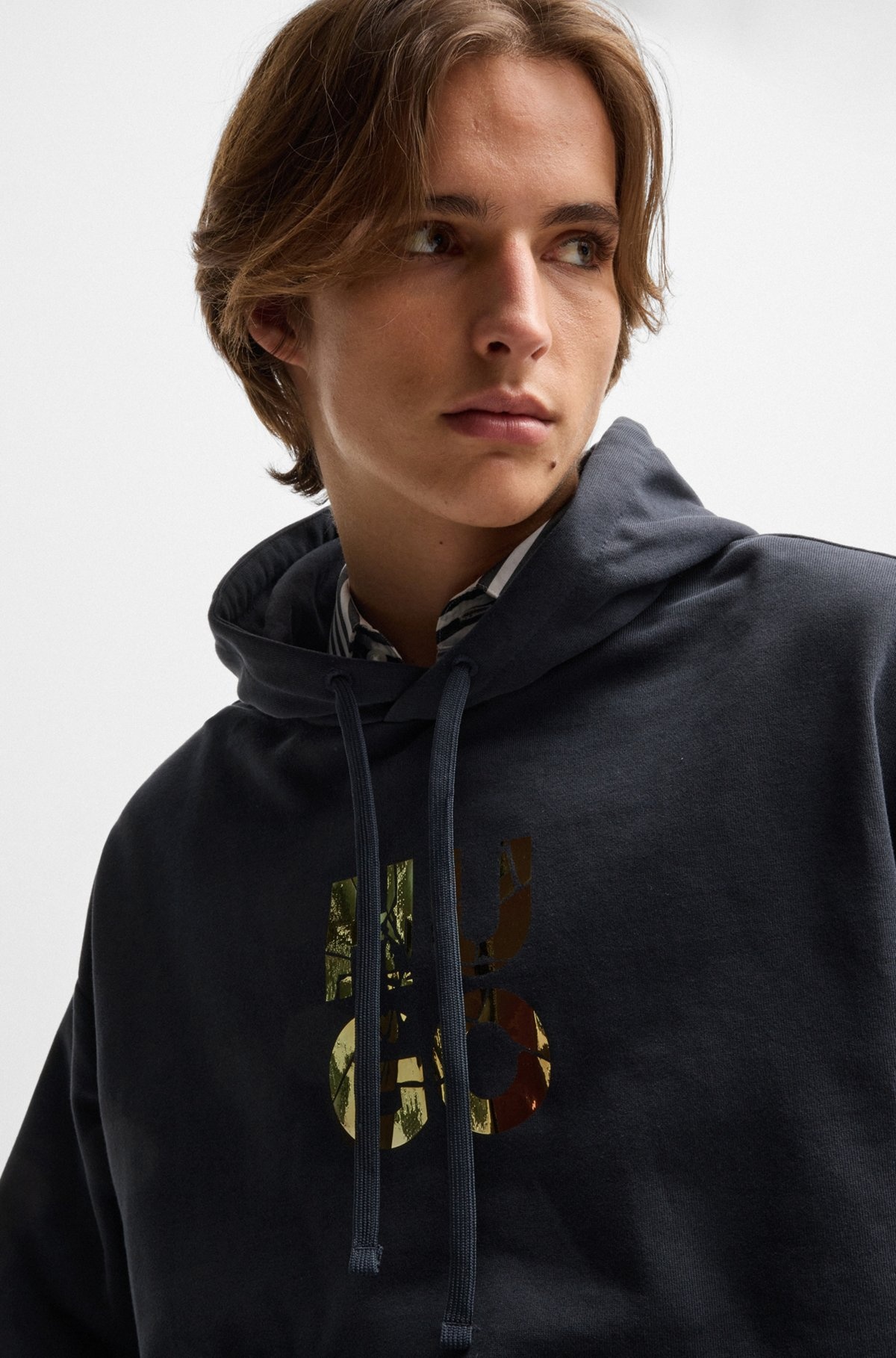 COTTON-TERRY REGULAR-FIT HOODIE WITH STACKED LOGO - 3