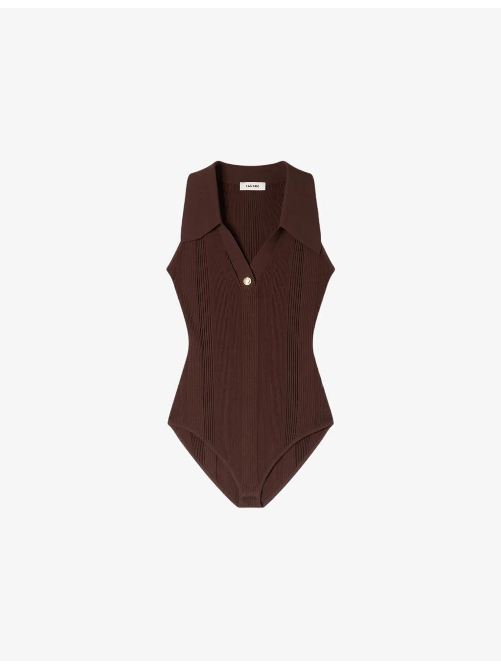 Ribbed Polo-Collar Knitted Bodysuit - 1