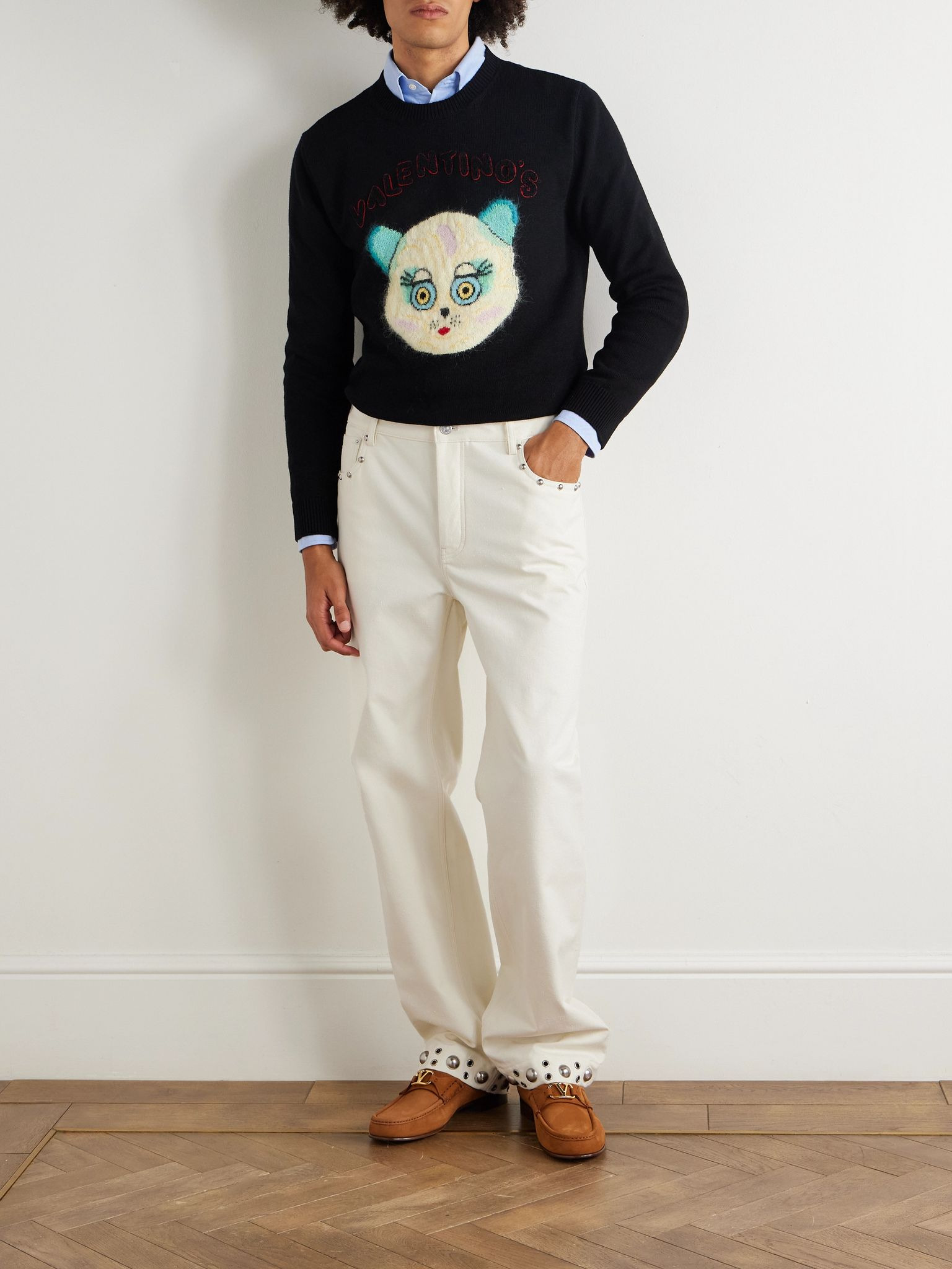 Straight-Leg Embellished Jeans White - 2