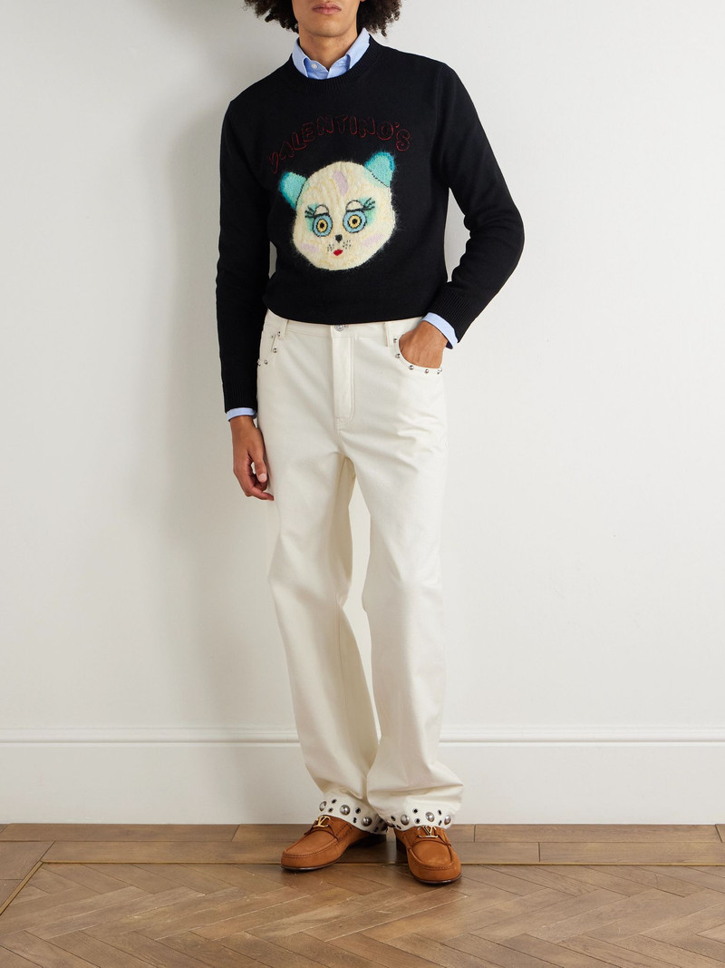 Valentino Straight-Leg Embellished Jeans White outlook