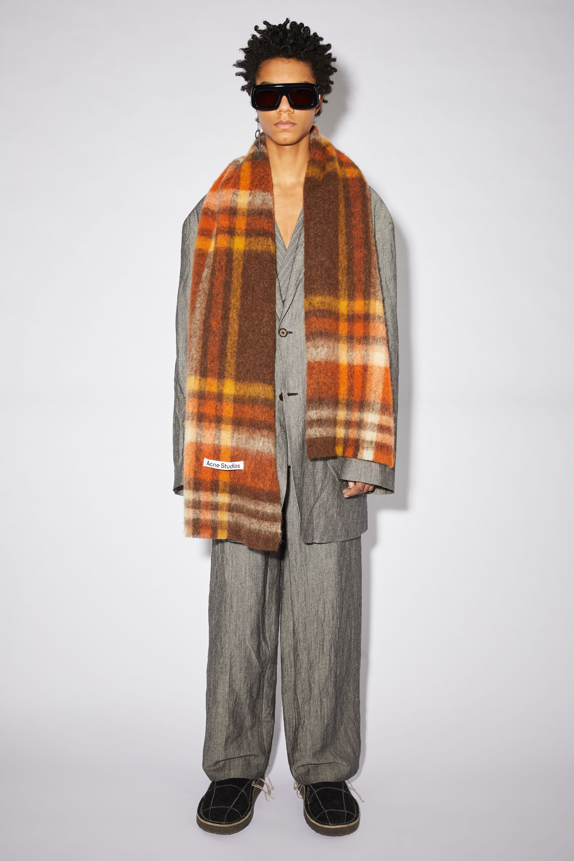 Heavy plaid scarf - Brown/orange - 2