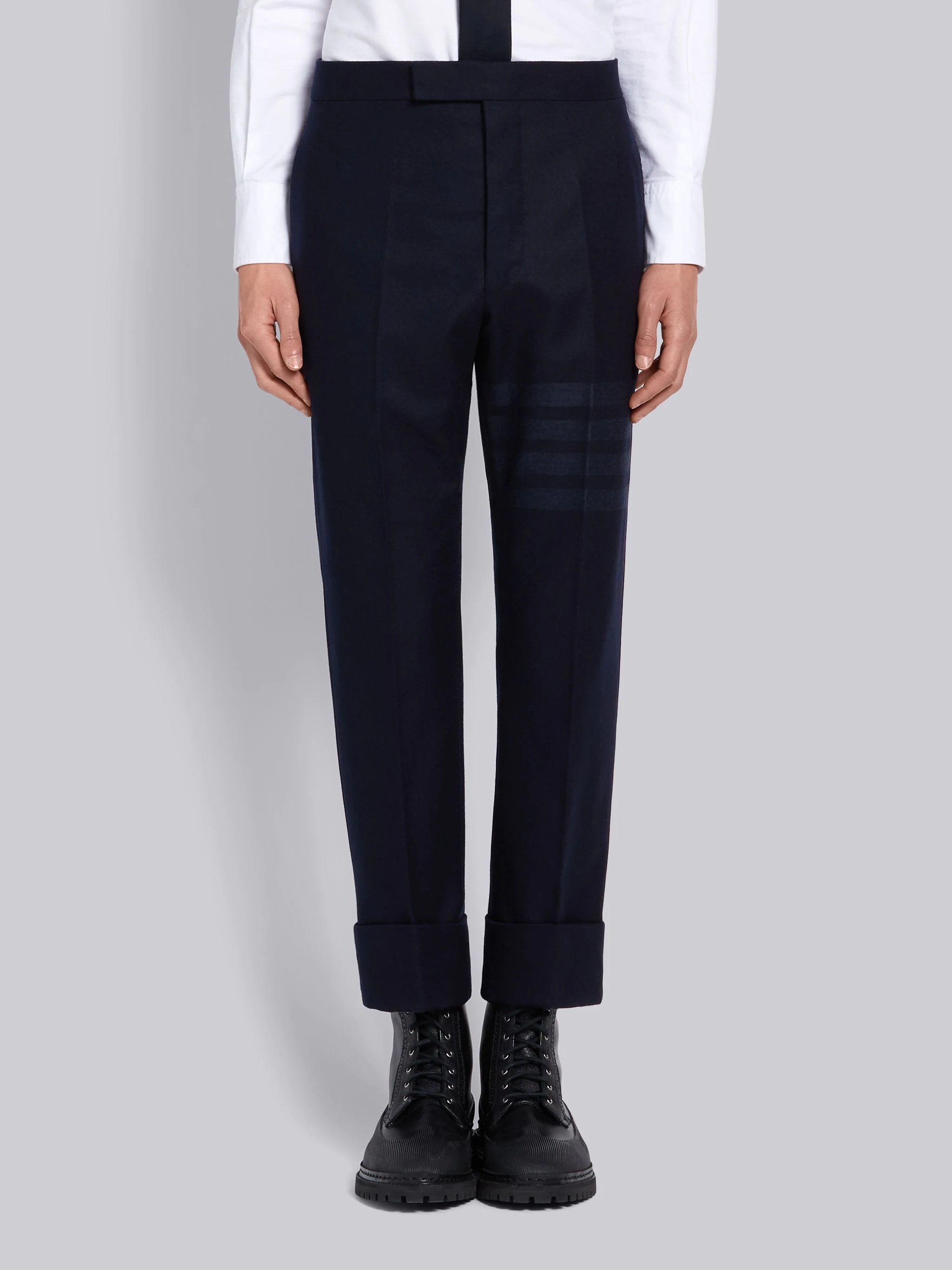 Navy Cashmere Wool Flannel Classic Tonal 4-Bar Trouser - 1