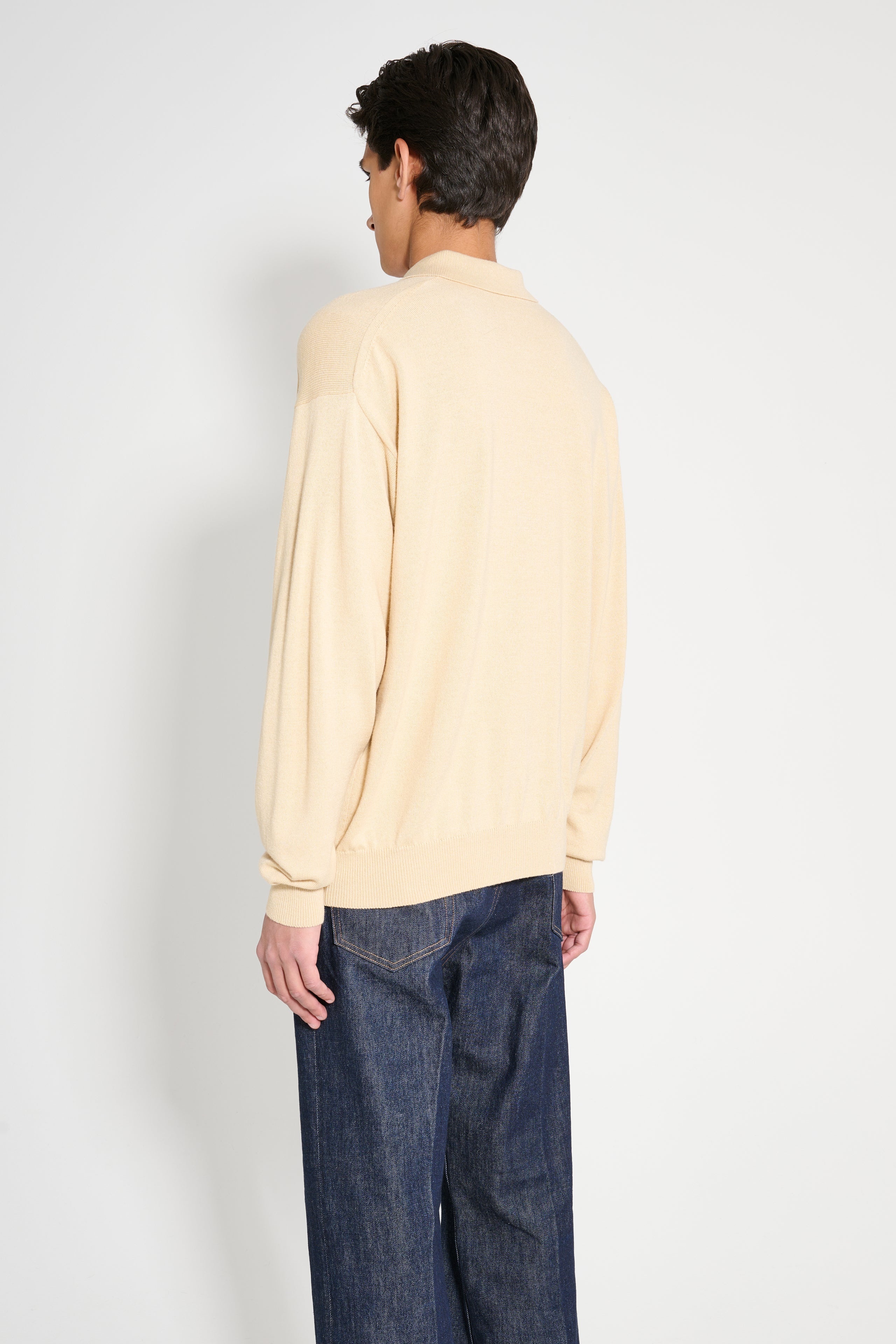 AURALEE CASHMERE SILK WOOL KNIT POLO LIGHT BEIGE - 4