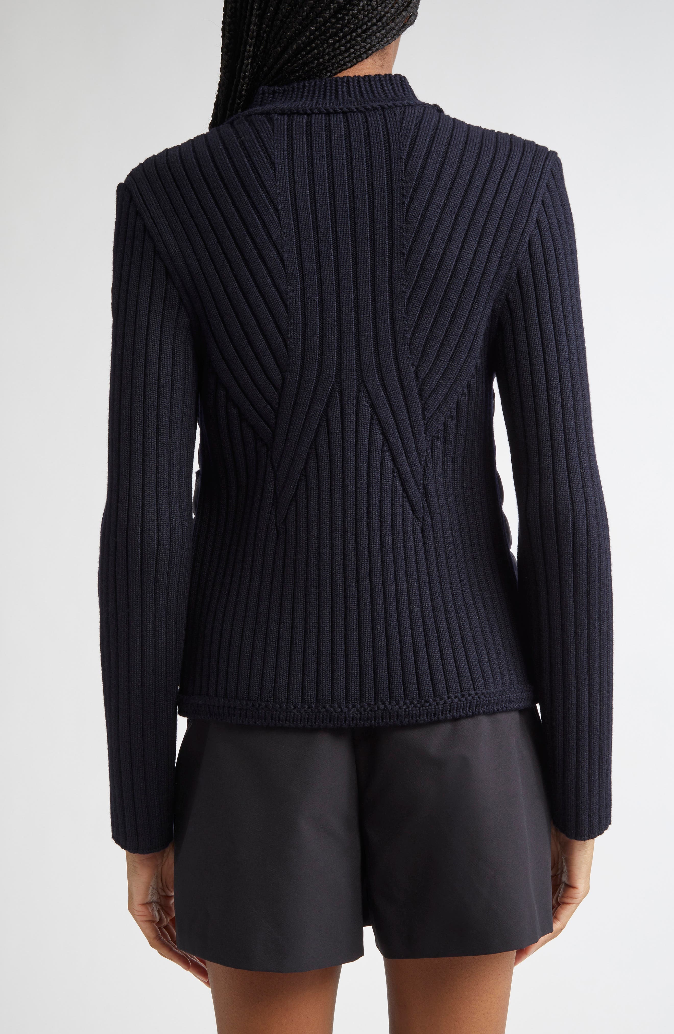 Moncler Quilted Down & Virgin Wool Knit Cardigan in Navy Blue at Nordstrom - 2