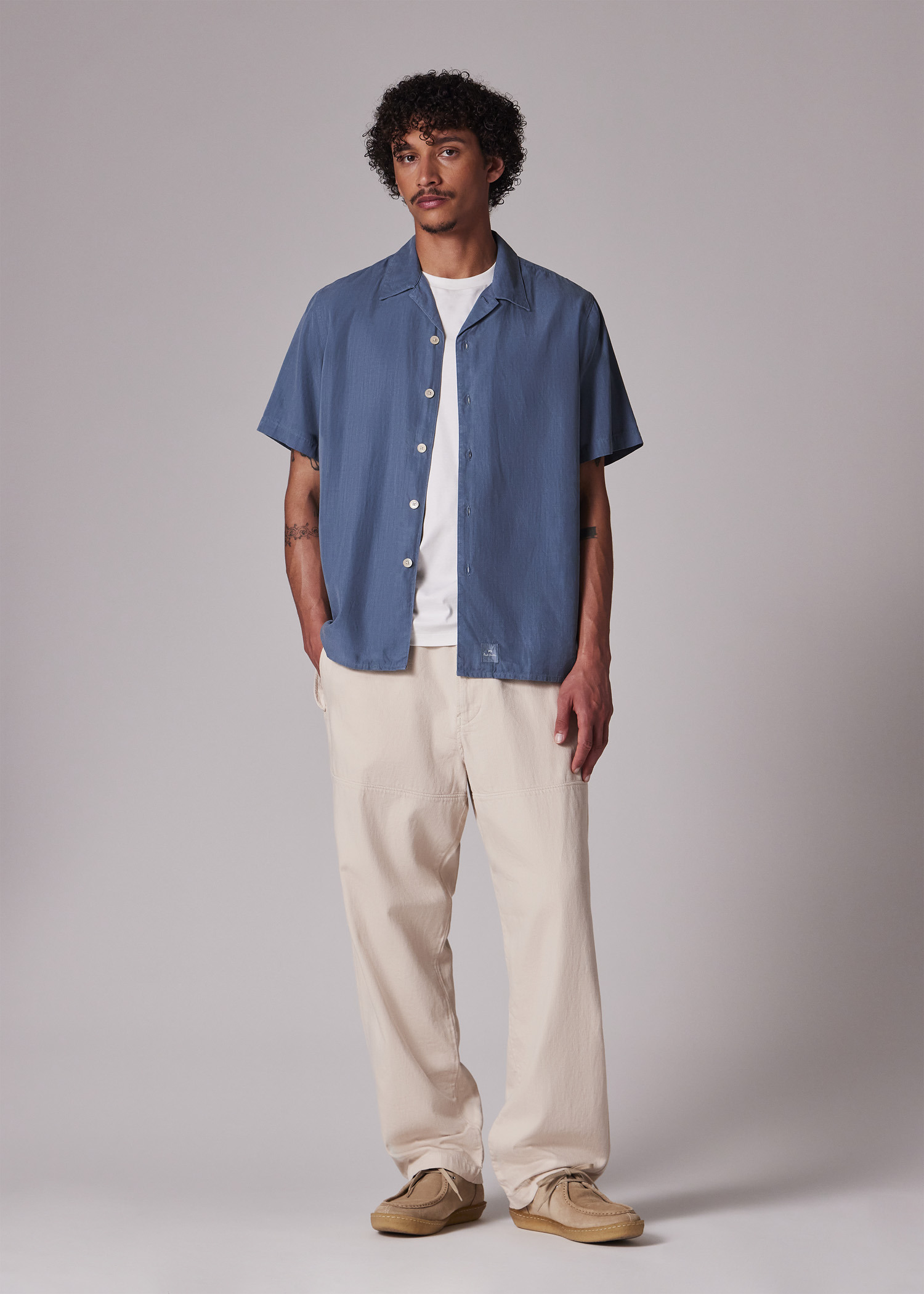 Blue Lyocell-Cotton Short-Sleeve Shirt - 6