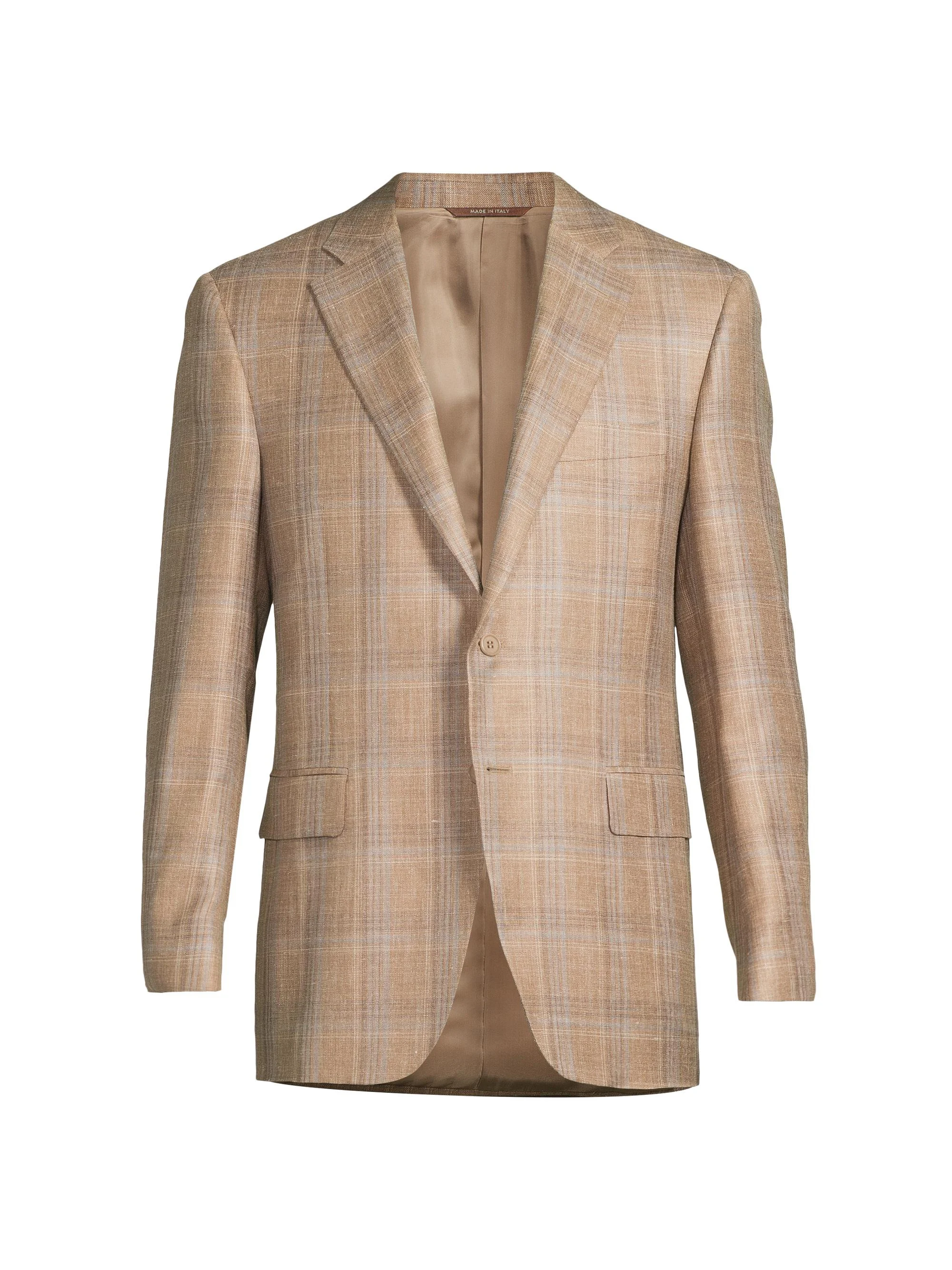 Men's Plaid Wool-Silk-Linen Classic-Fit Sportcoat - Tan - 1