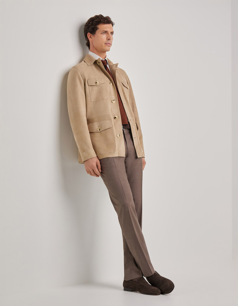 Canali CANALI NUVOLA SAND-COLORED LAMBSKIN SUEDE FIELD JACKET outlook
