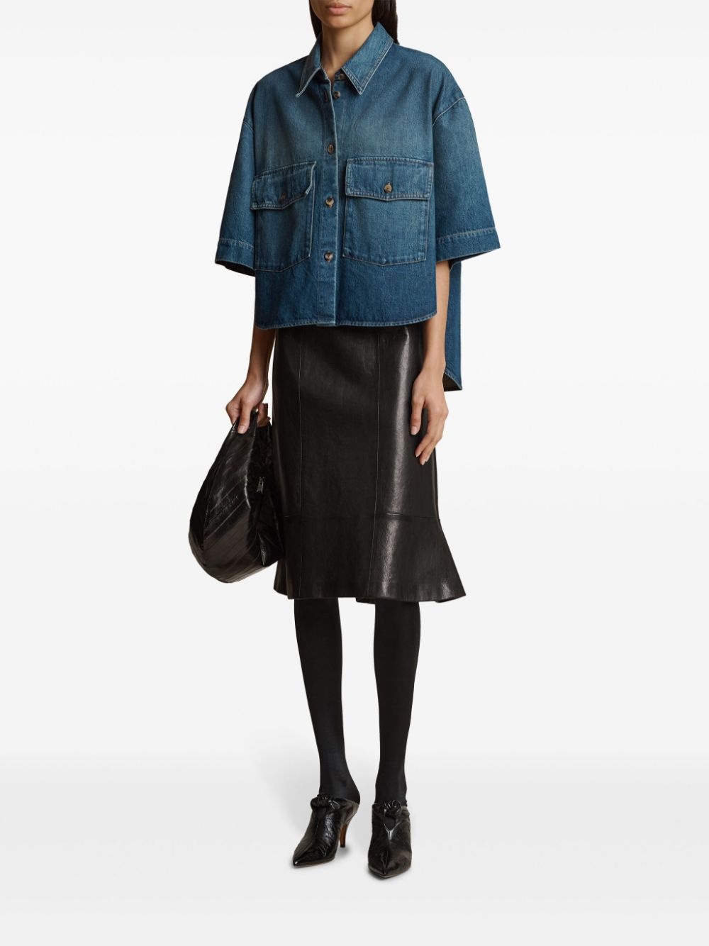 short-sleeved denim shirt - 2