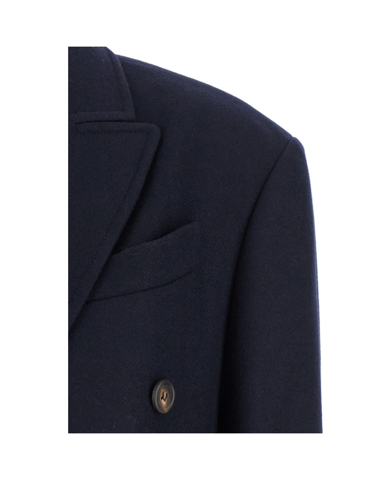 Blue Double-breasted Long Coat With Peak Revers In Wool Blend Woman - 3
