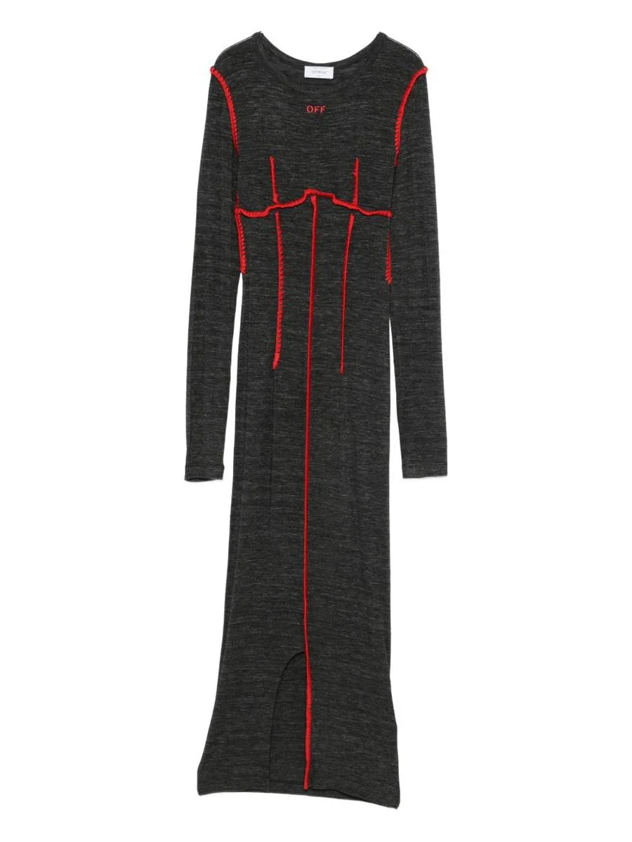 Off-White Contrast Stitching Dress - 1