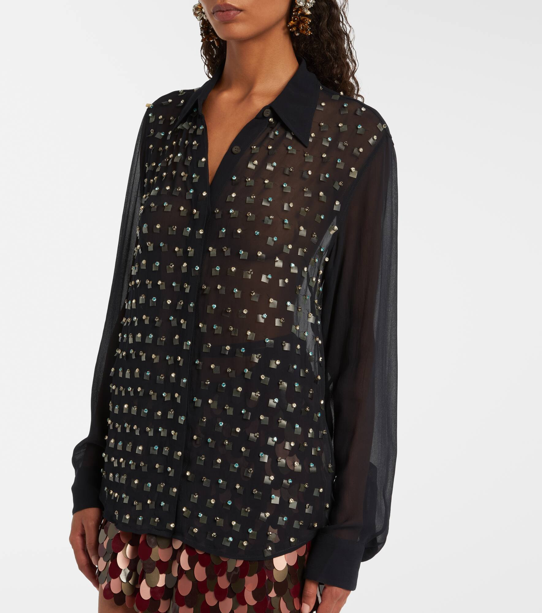 Crystal-embellished sheer shirt - 6