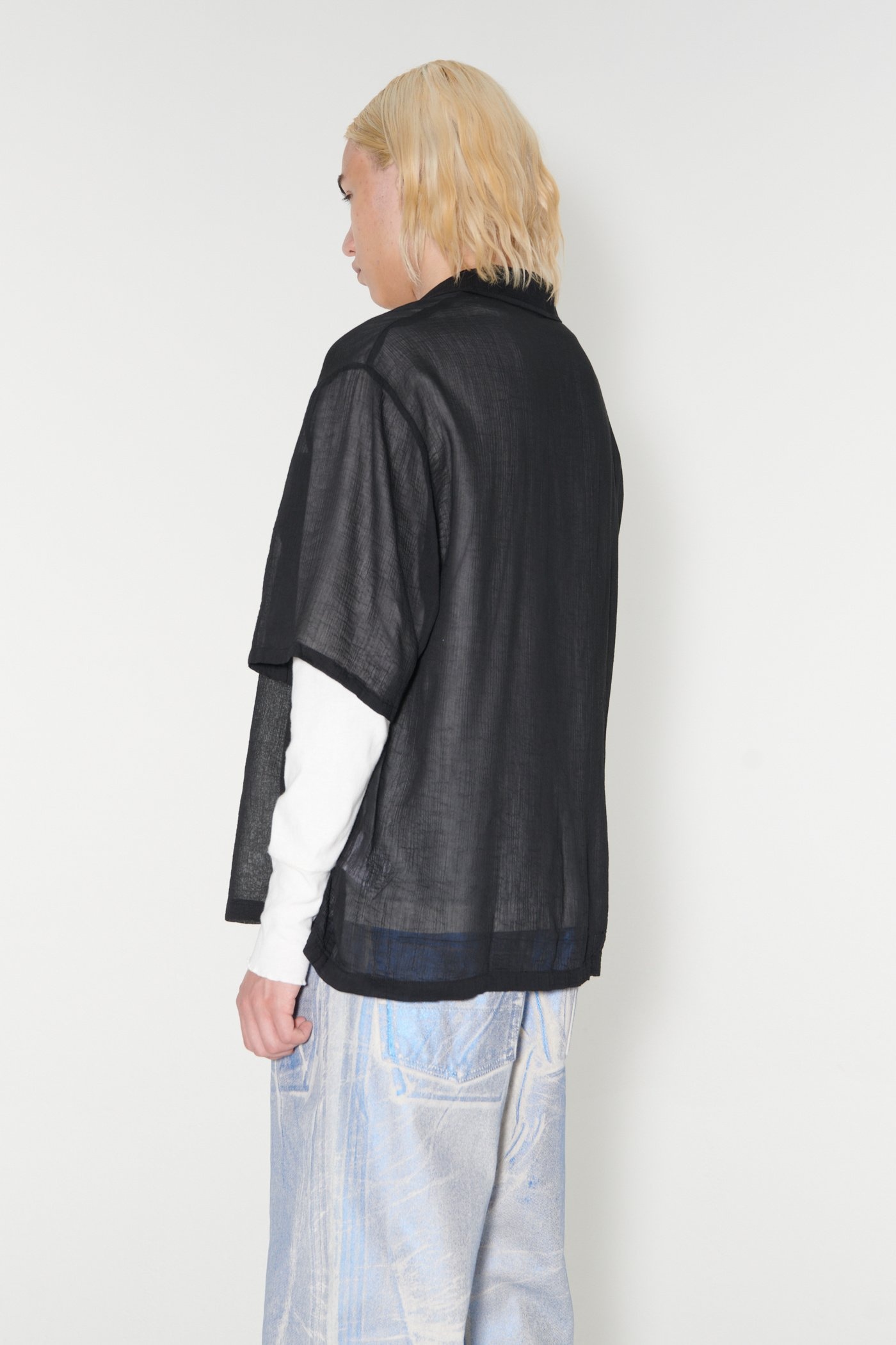 Box Shirt Shortsleeve Black Rayon Plait - 2