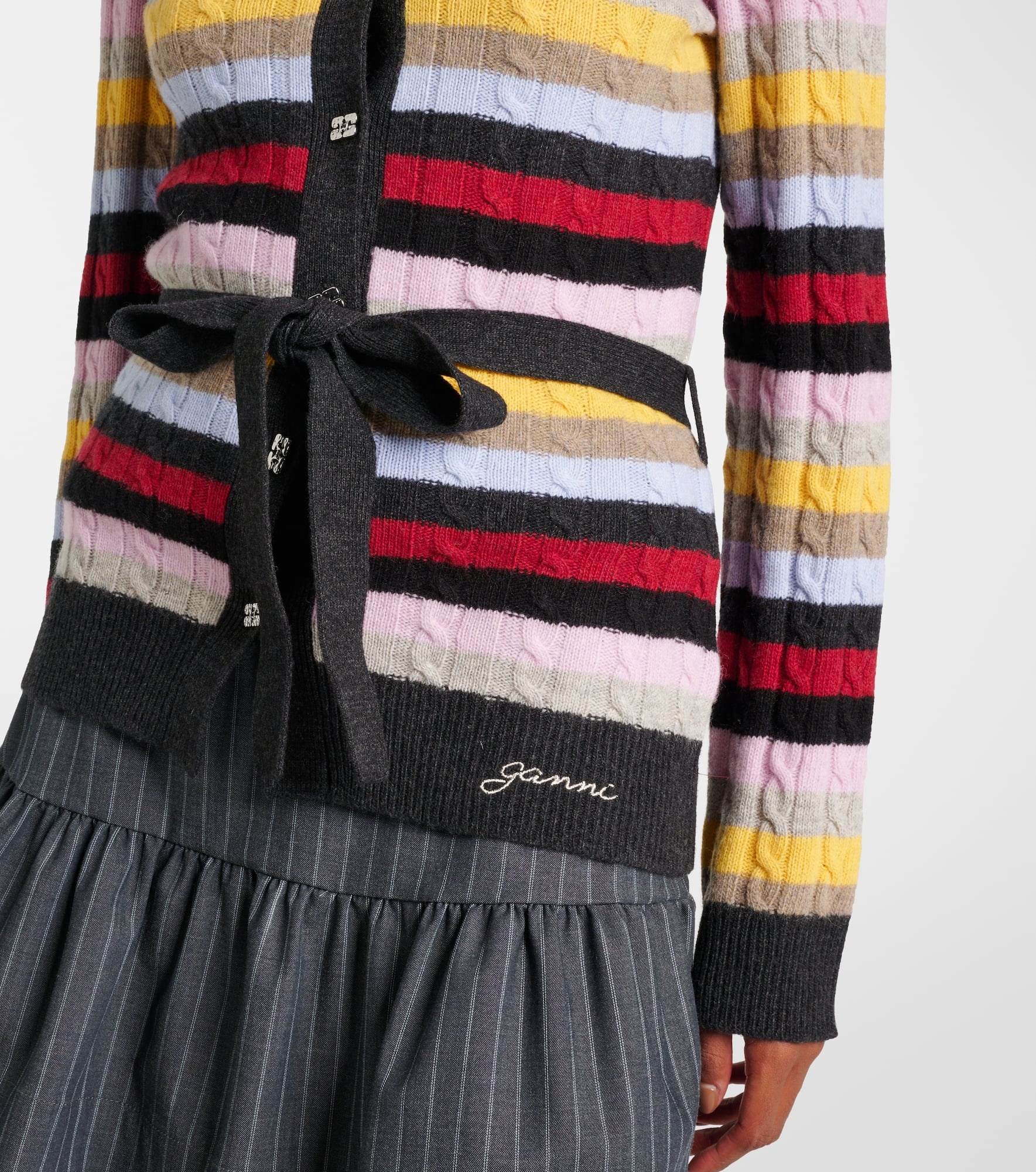 Striped cable-knit wool-blend cardigan - 5