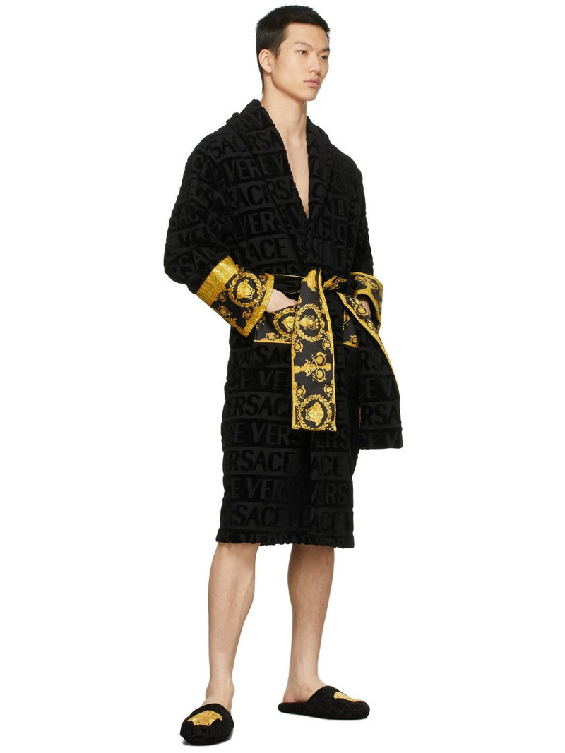 VERSACE Black Embroidered Medusa Slippers outlook