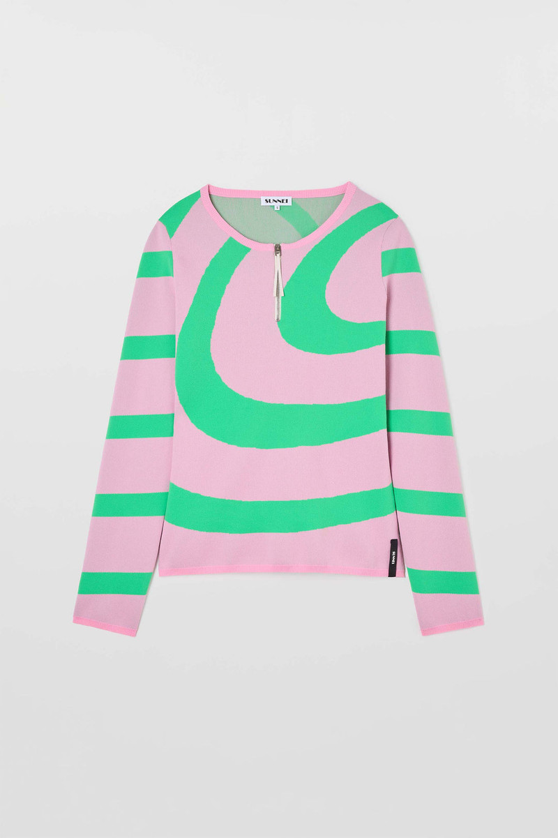 FITTED TOP W ZIP SPIRAL / pink & electric green 1