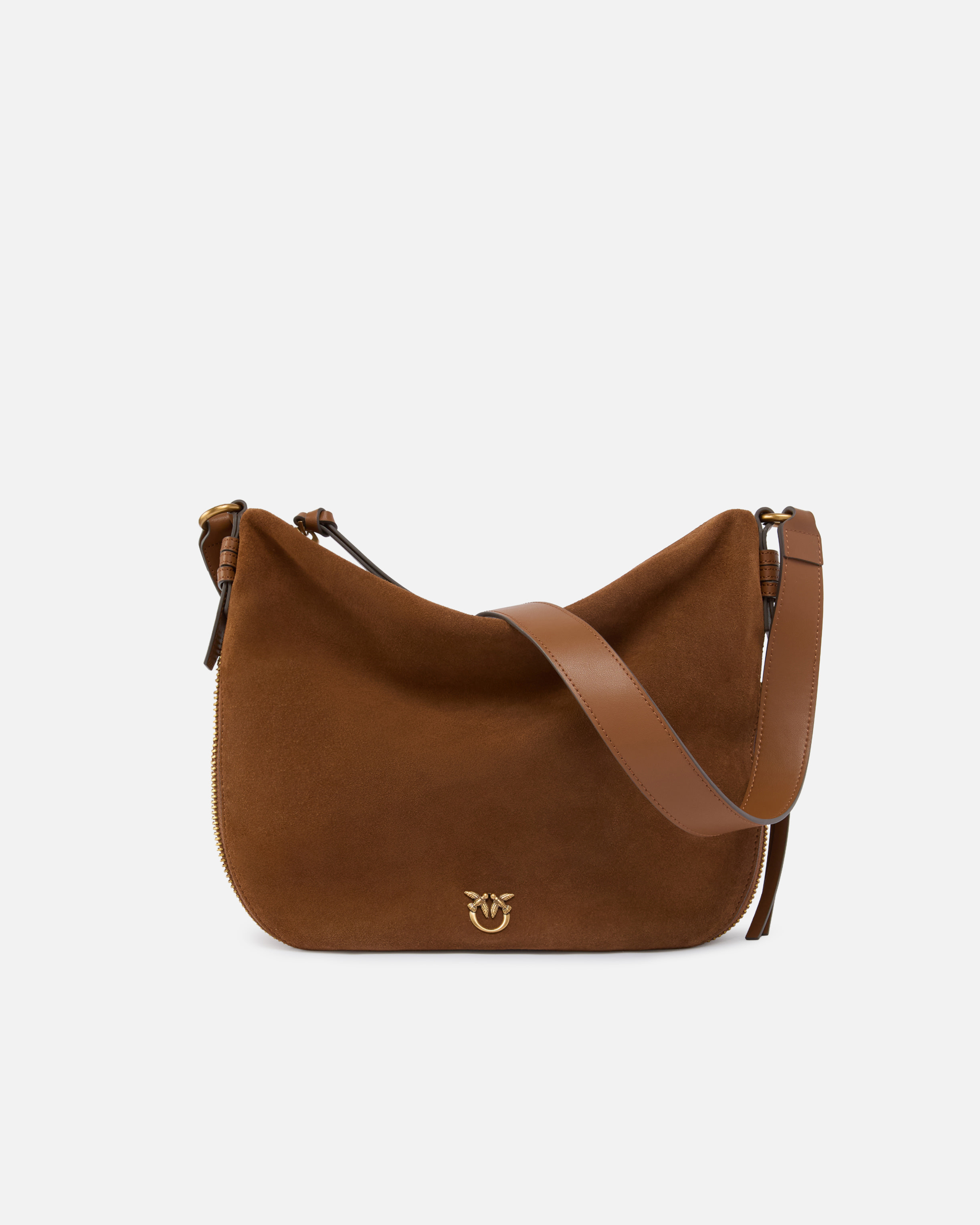 MEDIUM SUEDE HOBO BAG WITH LOVE BIRDS LOGO - 1