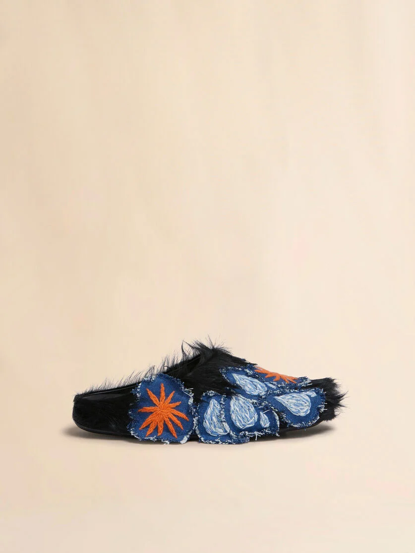 BLACK LONG HAIR CALFSKIN FUSSBETT SABOT - 1