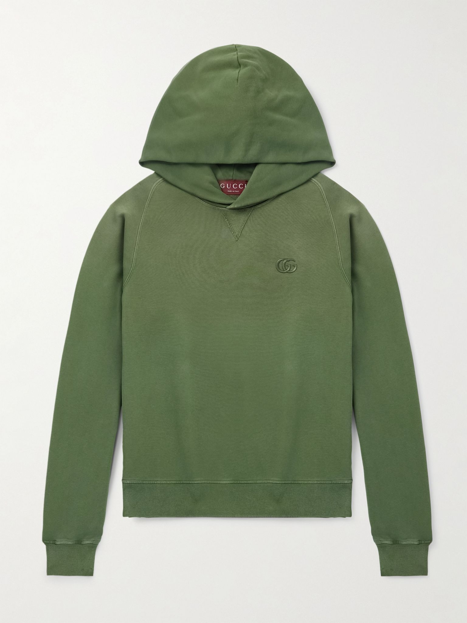 Logo-Embroidered Cotton-Blend Jersey Hoodie Army green - 1