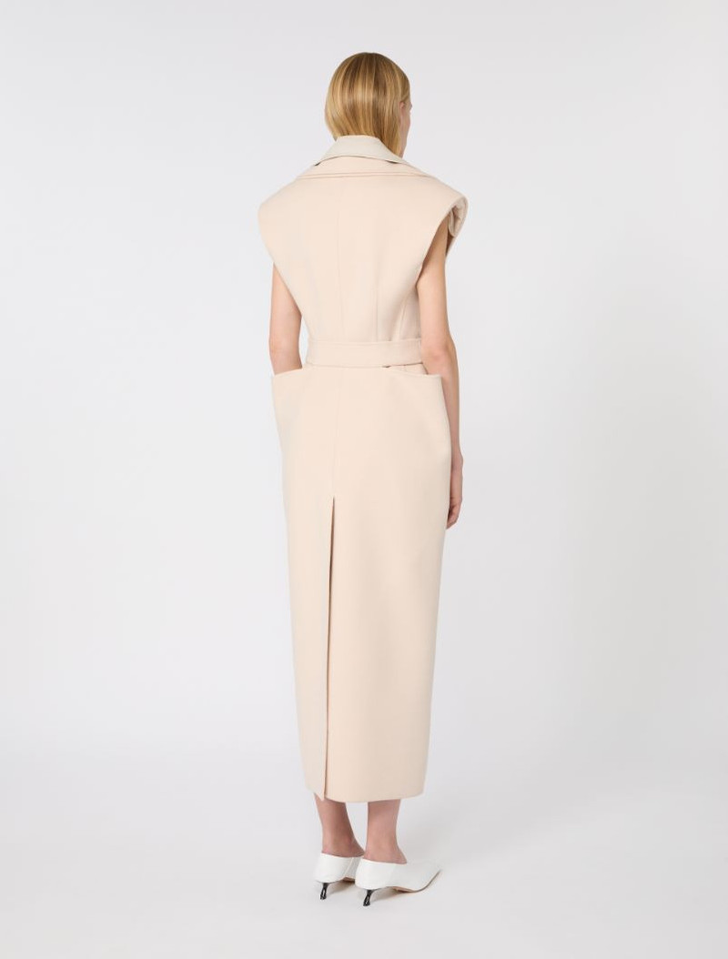 Sleeveless pure double wool coat - powder 4