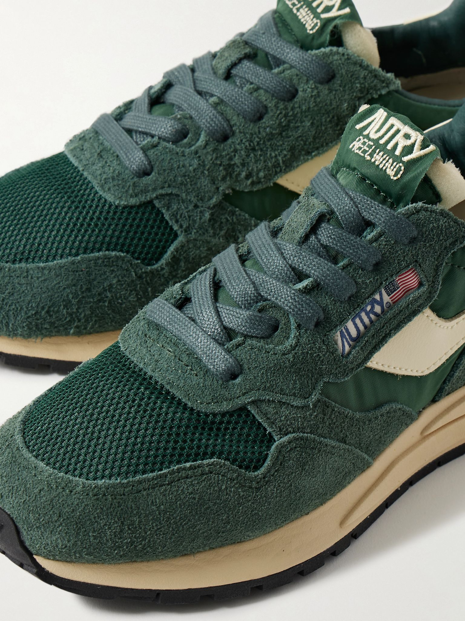 Reelwind Low leather-trimmed suede, mesh and shell sneakers Green - 4