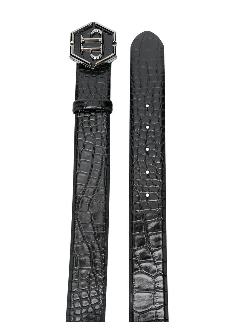 PHILIPP PLEIN hexagon logo-buckle leather belt outlook