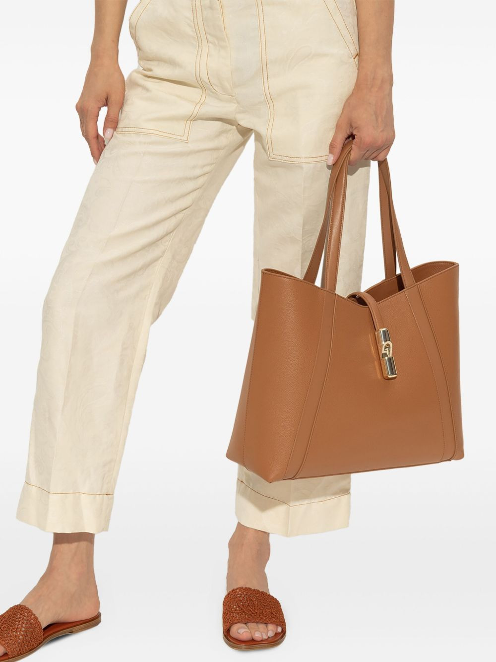 Goccia leather-panelled clasp tote bag - 5