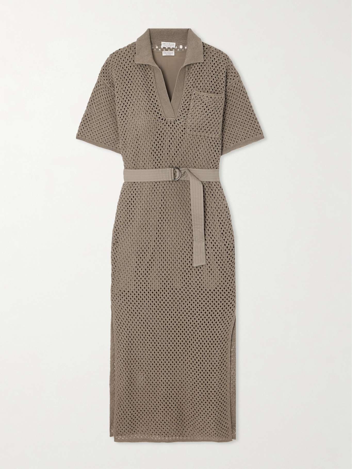 Belted open-knit cotton midi dress - 1