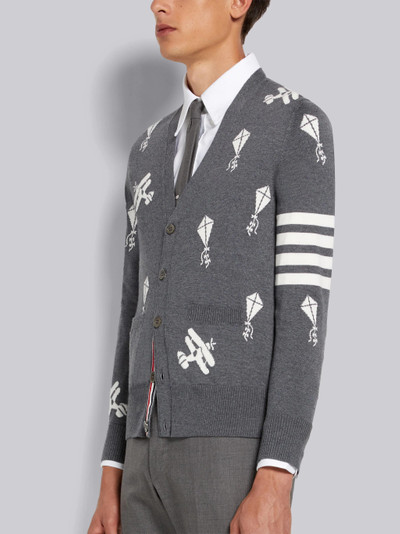 Thom Browne Medium Grey Fine Merino Wool Half Drop Sky Icons 4-Bar Relaxed Fit Cardigan outlook