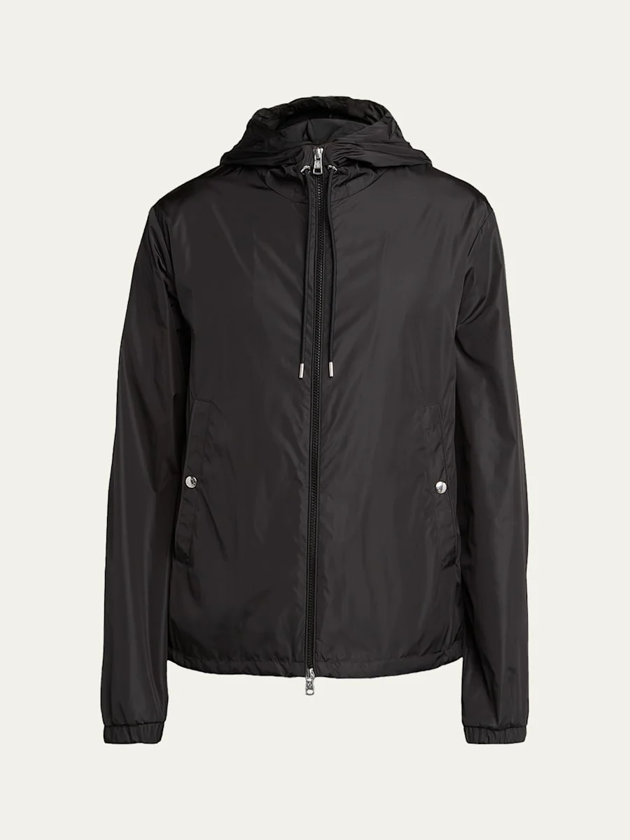 Men's Nylon Hooded Grosgrain-Trim Full-Zip Jacket - 1