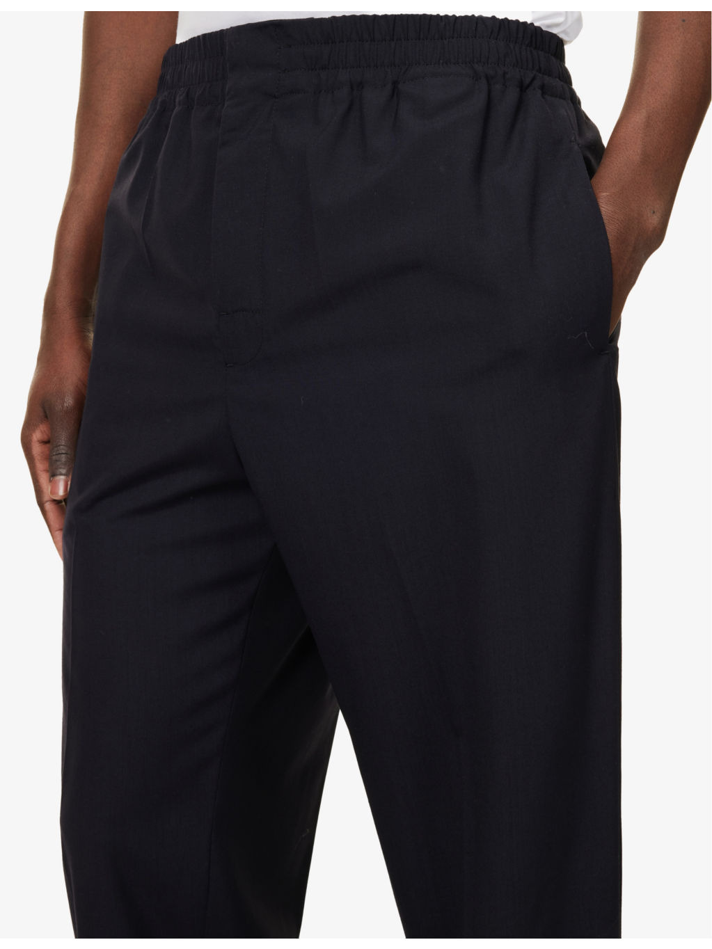 Elasticated-Waistband Tapered-Leg Regular-Fit Wool Trousers - 5