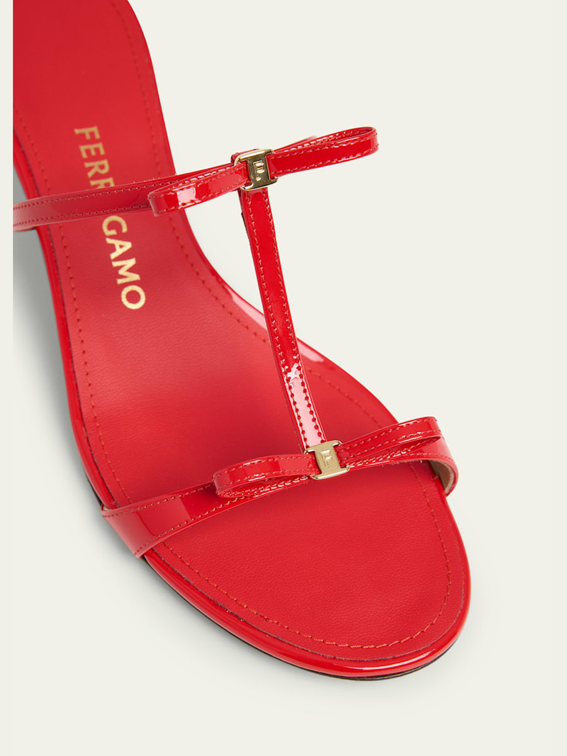 FERRAGAMO Abili Patent T-Strap Slide Sandals outlook